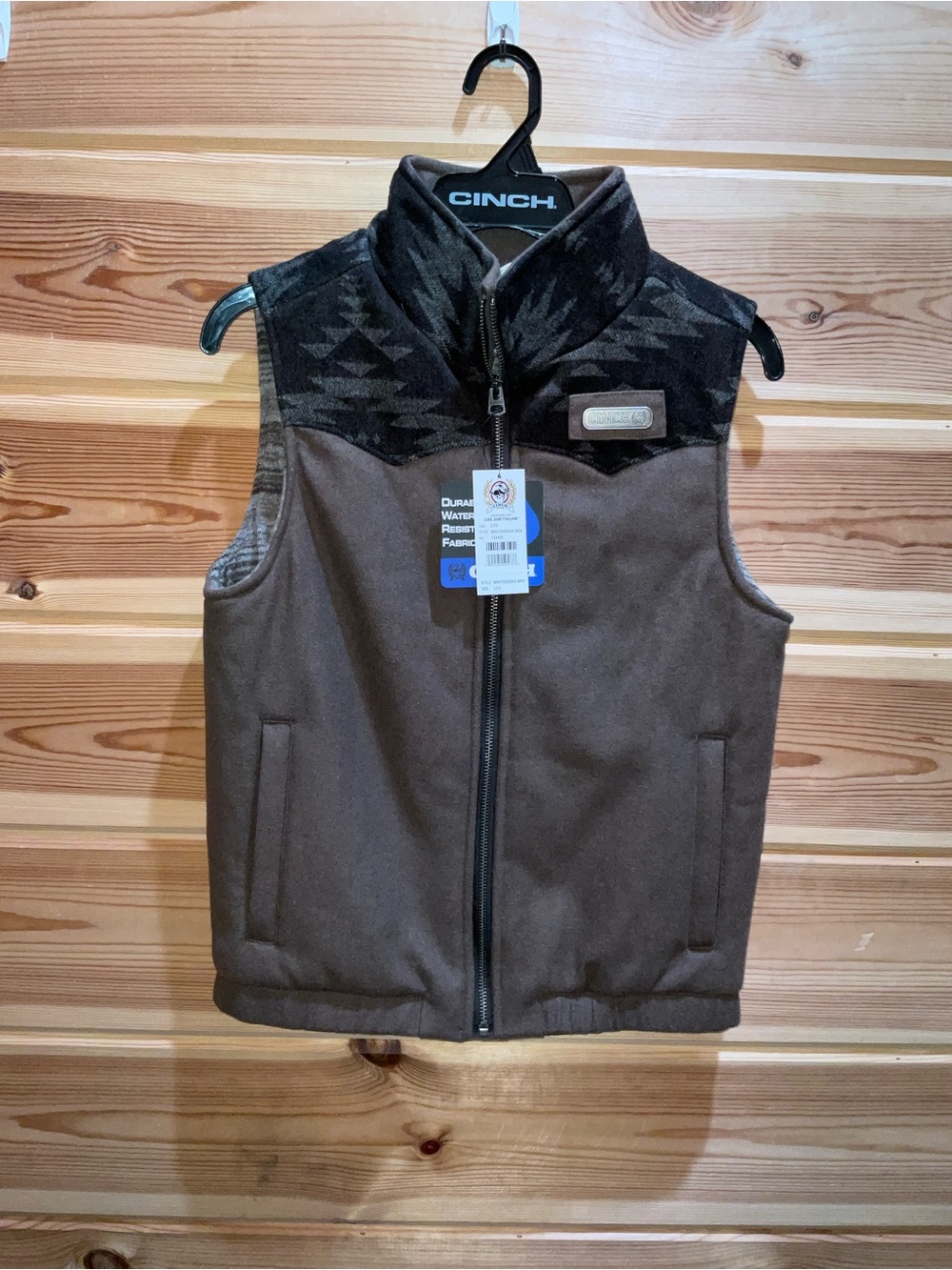 Cinch Brown & Black Boys' Fleece Vest with Patterned Yoke